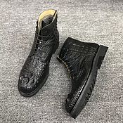 Обувь ручной работы handmade. Livemaster - original item Half-boots from a relief part of alligator skin, on fur,in black color. Handmade.