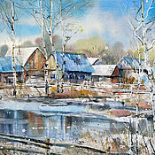 Картины и панно handmade. Livemaster - original item Watercolor painting Breath of Spring. Rural landscape.. Handmade.