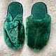 Women's slippers made of mouton green, Slippers, Moscow,  Фото №1