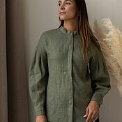 Одежда ручной работы. Ярмарка Мастеров - ручная работа Camisa de lino para mujer Lyudmila, color oliva. Handmade.