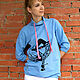 Голубой женский свитшот Фиеста, свитшот оверсайз с воротником стойка, Свитшоты, Новосибирск,  Фото №1