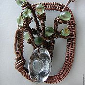 Chain maille earrings "Alien", copper, niobium, glass