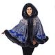 Blue poncho made of an Oriental Fairy Tale scarf with fur, Ponchos, Moscow,  Фото №1