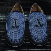 Обувь ручной работы handmade. Livemaster - original item Men`s moccasins, Python leather, genuine leather, dark blue color.. Handmade.