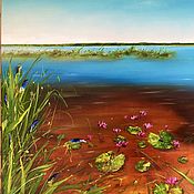 Картины и панно handmade. Livemaster - original item Oil painting with water lilies on the lake. Russian landscape with water lilies.. Handmade.