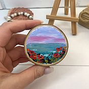 Картины и панно ручной работы. Ярмарка Мастеров - ручная работа Poppy wood painting miniature seascape sunset woodwork. Handmade.
