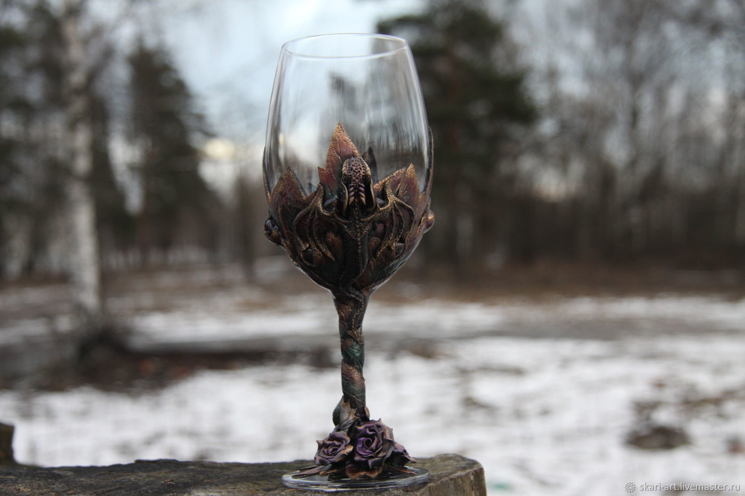 Glass with a rose on the stem and inlaid with natural stones, Wine Glasses, St. Petersburg,  Фото №1