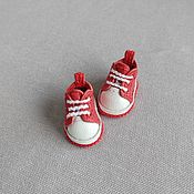 Куклы и игрушки handmade. Livemaster - original item Sneakers for doll ob11color - white+red 19mm. Handmade.