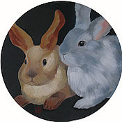Картины и панно handmade. Livemaster - original item Rabbits painting hare round oil painting animals. Handmade.