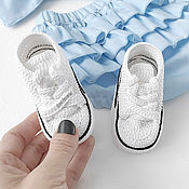 Работы для детей, handmade. Livemaster - original item Newborn gift: Booties sneakers for discharge, white. 0-3 months.. Handmade.