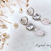 Свадебный салон handmade. Livemaster - original item Earrings for the bride with zircons, pearls and rose quartz hearts. Handmade.