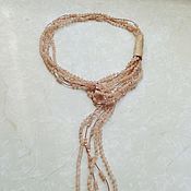 Украшения handmade. Livemaster - original item Necklace-tie.Oligoclase,quartz,leather,silver(Brunello Cucinelli style. Handmade.