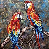Картины и панно handmade. Livemaster - original item Parrots painting with oil on canvas 50 x 40 cm. Handmade.