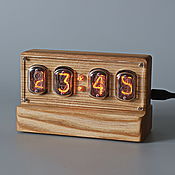 Ламповые часы "Electron" (ясень,цвет серый камень)+коробка