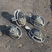 Украшения handmade. Livemaster - original item Ivisa jewelry set with pyrite and carborundum in 925 silver AN0017. Handmade.