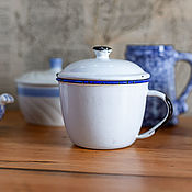 Винтаж handmade. Livemaster - original item Kitchen utensils vintage: Enameled mug with lid.. Handmade.