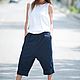 Dark Blue Linen Knee-Length Trousers for Women / Harem Pants - PA0473LE. Capri. EUG fashion. Online shopping on My Livemaster.  Фото №2