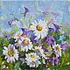 Bluebells and Daisies Painting is oil on canvas 17h17 cm, Pictures, St. Petersburg,  Фото №1