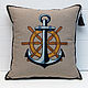 Pillow with embroidery in marine style Anchor and steering Wheel, Pillow, St. Petersburg,  Фото №1