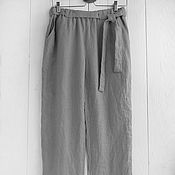 Одежда handmade. Livemaster - original item Chinos trousers with a belt with an elastic band made of gray linen. Handmade.