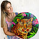 Круглая картина на стену "Леопард в тропическом лесу" 40 см, Тарелки декоративные, Краснодар,  Фото №1