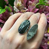 Винтаж handmade. Livemaster - original item Bright double ring with Seraphinite and Jasper, 925 sterling silver. Handmade.