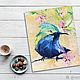 Bird on a branch postcard. Oil/canvas. Pictures. MaryVisArtGallery. Online shopping on My Livemaster.  Фото №2