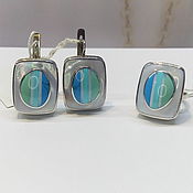 Silver set of earrings and ring with Armenian blue turquoise