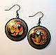 Lacquer earrings with the author's painting ' Firebird', Earrings, Sizran,  Фото №1