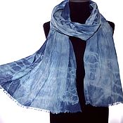 Silk scarf stole blue with brown silk accessory gift