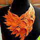 Orange leather necklace with Floral Motifs. Gift to prom, Necklace, Dusseldorf,  Фото №1
