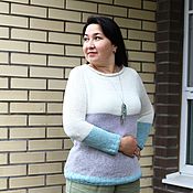 Shawl knitted wool blue 100% eco wool, openwork scarf