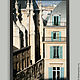 Париж фото картина - архитектура старого города с акцентом бирюзовых окон, улица Риволи.  III часть триптиха