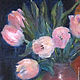 Order Oil painting. Tulips on a background of red with blue. ArtShipilina. Livemaster. . Pictures Фото №3