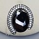Silver ring with black onyx 19h14 mm and cubic zirconia, Rings, Moscow,  Фото №1