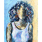 Картина сидящая девушка маслом на холсте "Незнакомка"