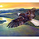 Soaring Eagle Painting - Sunset Landscape Bird River Mountains, Pictures, Murmansk,  Фото №1