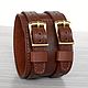 Order Wide Brown Leather Wristband 55 mm, 2 Straps Cuff. Made In Rainbow. Livemaster. . Hard bracelet Фото №3