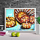 Pumpkin painting oil still life with pumpkins in a basket on a blue background. Pictures. Yulia Berseneva ColoredCatsArt. My Livemaster. Фото №6