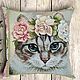 Pillowcase tapestry decorative cat in roses, Pillowcases, Moscow,  Фото №1