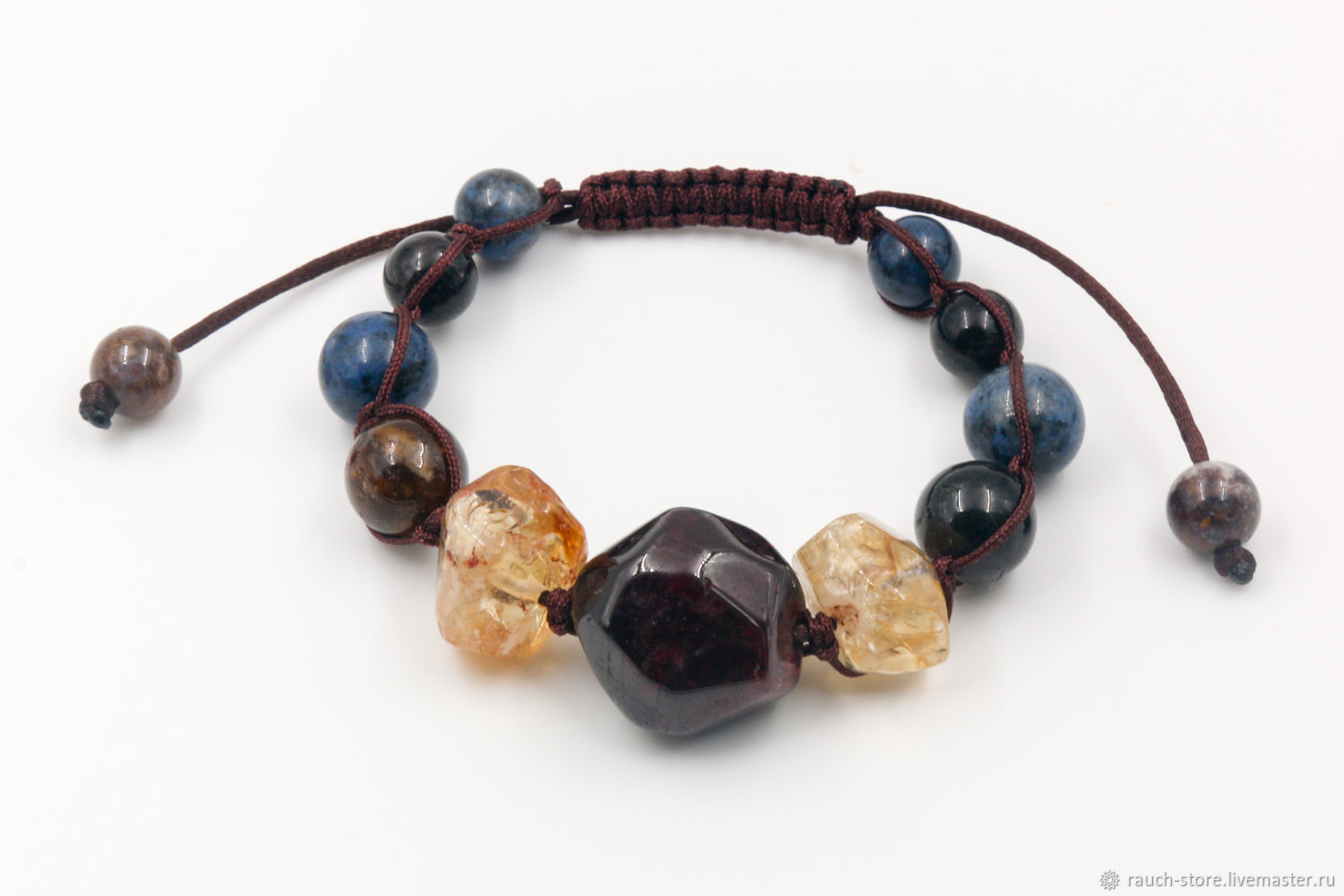 Браслет с гранатом, цитрином, турмалином, дюмортьеритом: Ежевика в ...