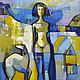 Nude painting Nude girl with a dog blue yellow tones. Pictures. paintmart (oikos). Online shopping on My Livemaster.  Фото №2