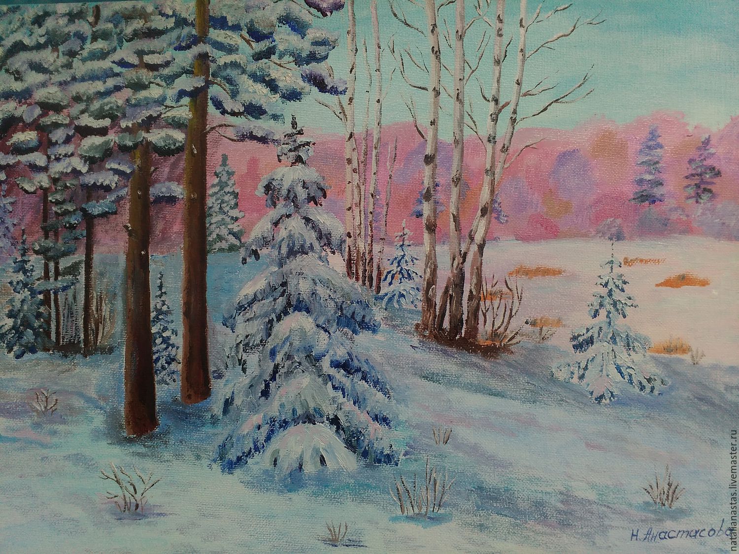 Зимний утренний пейзаж рисунок