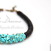 Украшения handmade. Livemaster - original item Turquoise necklace with black coconut turquoise short choker turquoise bright. Handmade.