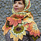shawl autumn shawl with leaves, large shawl, openwork shawl
