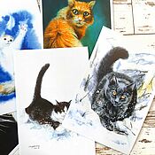 Открытки handmade. Livemaster - original item Set of postcards Cats 6. Handmade.