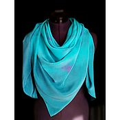 Аксессуары handmade. Livemaster - original item Silk scarf big batik crepe de Chine turquoise-blue gift. Handmade.