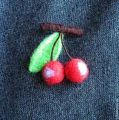 Cat red felted brooch
