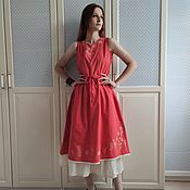 Одежда handmade. Livemaster - original item The dress with the author`s painting Bright summer coral. Handmade.