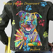 Одежда handmade. Livemaster - original item Denim jacket in the style of pop art "pit bull"hand-painted. Handmade.